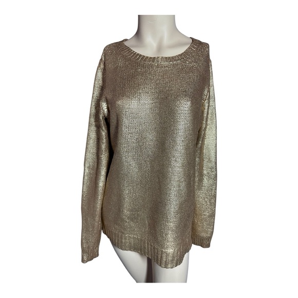 Rock & Republic Metallic Gold Crew Neck Women's Sweater, Size L (283) - Picture 2 of 10